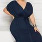Women's Plus Size Deep V Solid Dress
