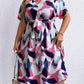 Plus Size Multicolored V-Neck Tie Waist Dress