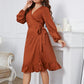 Plus Size Surplice Neck Tie Waist Dress