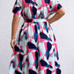 Plus Size Multicolored V-Neck Tie Waist Dress