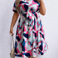 Plus Size Multicolored V-Neck Tie Waist Dress